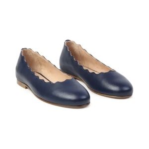 Chloé Women's Lauren Scalloped Leather Navy Blue Italy Ballet Flats Shoes 8